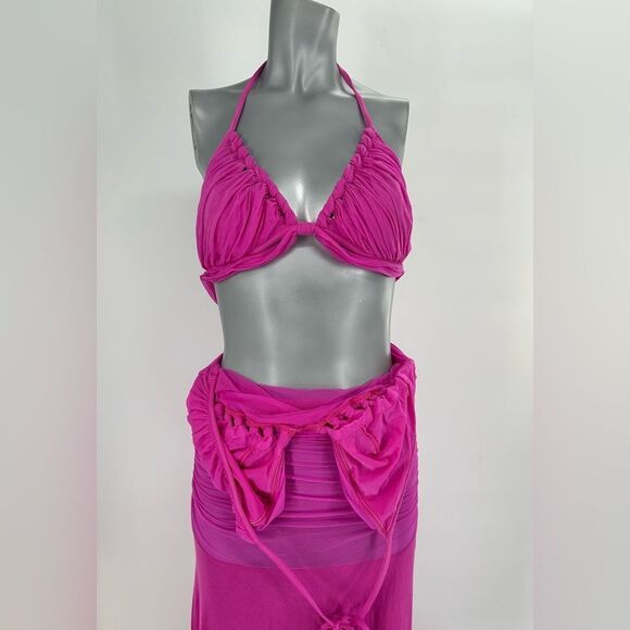 LA PERLA Pink Halter Cover Up Dress & Bikini Top Sz 48 US 12 - Picture 7 of 13